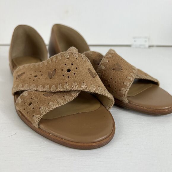 Jack Rogers Sandals Women Size 8.5 M Light Brown Suede Criss Cross Flat Casual - Picture 1 of 13